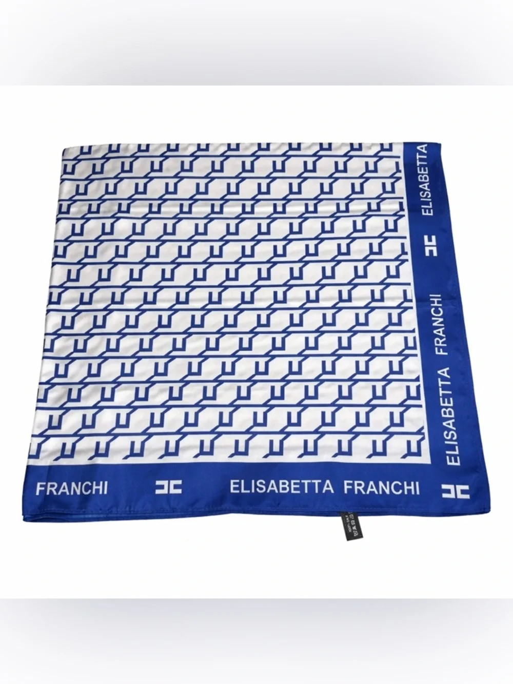 Elisabetta Franchi square print light blue silky twill scarf 35x35in‼️LAST ONE